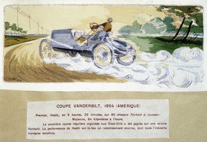 Racen: de Vanderbilt Cup in 1904 - tekening door Ernest Montaut (1878-1909)