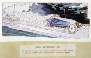 Racen: de Vanderbilt Cup in 1904 - tekening door Ernest Montaut (1878-1909)