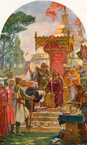 Koning Jan verleent de Magna Carta in Runnymede, aan de oever van de rivier de Theems bij Windsor, Engeland, 15 juni 1215. Uit Cassell