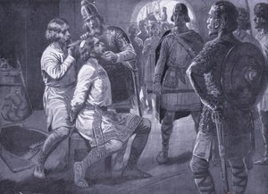 Ceowulf, koning van Northumbria, wordt met geweld geschoren AD731 door Ernest Prater