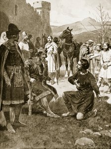 David, koning van Schotland, spreekt recht, illustratie uit 