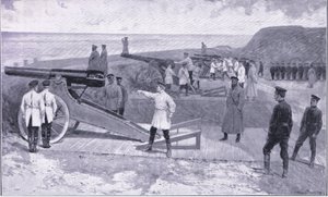 De belegging van Port Arthur. In een van de havens die de Russische haven bewaken, illustratie uit Cassells History of the Russo-Japanese War Vol 1, ca. 1900