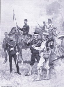 Typen van Japanse soldaten, illustratie uit Cassells Geschiedenis van de Russisch-Japanse Oorlog Vol 1, ca. 1900 door Ernest Prater
