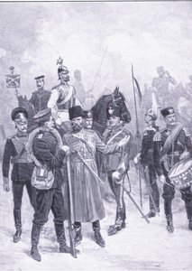 Typen van Russische soldaten, illustratie uit Cassells Geschiedenis van de Russisch-Japanse Oorlog Vol 1, ca. 1900
