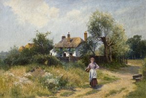 Landschap met Huisje Vrouw door Ernest Walbourn