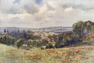 Oxford vanaf Headington Hill (kleur litho) door Ernest William Haslehust