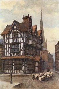 Het Zwart-witte Huis, High Town (kleur litho)