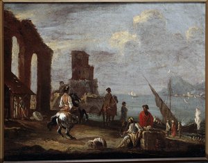 Landschap met ruïnes bij de zee