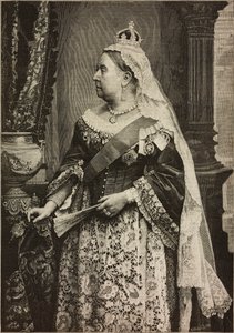 Hare Majesteit Koningin Victoria bij viering van 50e verjaardag van haar kroning, gravure door Ernesto Mancastroppa naar foto van Walery, uit L