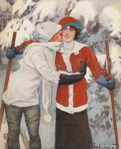 Koppel skiën in de winter door Ernst (after) Heilemann