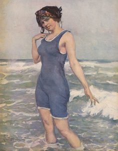 Vrouw die in de zee baadt