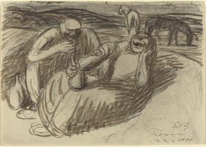 Italiaanse boeren met wijnflessen, 1909 door Ernst Barlach