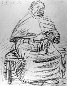Oude vrouw die breit door Ernst Barlach