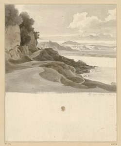 Rivierlandschap met een pad langs een rotsachtige oever bij Aqua Acetosa