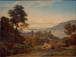 Heidelberg, kasteel en stad vanuit het oosten met uitzicht op de Rijnvlakte door Ernst Fries