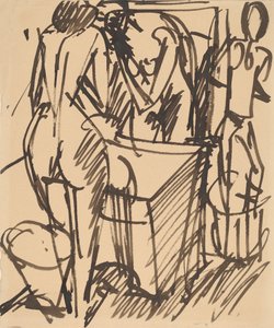 Naakt met een spiegel, staand voor een wastafel door Ernst Ludwig Kirchner