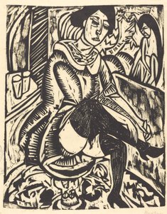 Vrouw die haar Schoen Strikt, 1912