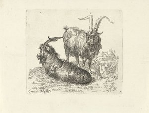 Twee rammen in een weide door Ernst Ludwig Creite