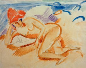 Naakt met rode hoed door Ernst Ludwig Kirchner