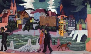Zicht op Basel en de Rijn. 1927-28 door Ernst Ludwig Kirchner