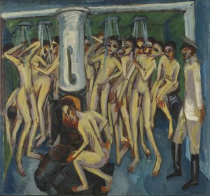 Artilleristen in de douche door Ernst Ludwig Kirchner