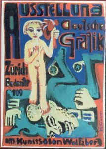 Tentoonstelling, Duitse grafiek in Kunstsalon Wolfsberg, ca. 1921 door Ernst Ludwig Kirchner