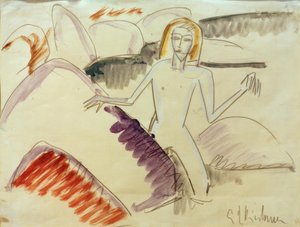 Badeners bij stenen door Ernst Ludwig Kirchner