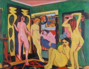 Baden in de kamer (herziening na 1925) door Ernst Ludwig Kirchner