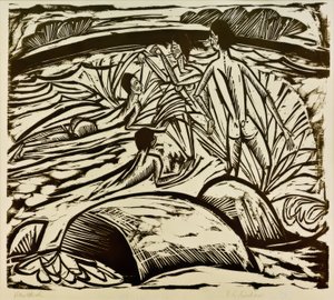 Badende, spetterend door Ernst Ludwig Kirchner