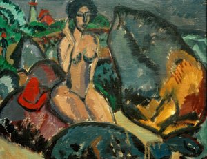Badende tussen stenen door Ernst Ludwig Kirchner