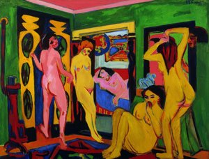 Baden in een Kamer, 1909-na 1926 door Ernst Ludwig Kirchner