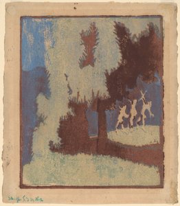 Kastanjebomen in maanlicht door Ernst Ludwig Kirchner