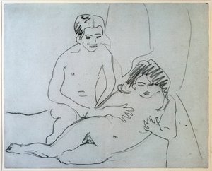 Naakt koppel liggend op een bed - tekening door Ernst Ludwig Kirchner, New York, Museum of Modern Art door Ernst Ludwig Kirchner