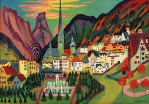 Davos met kerk. Davos in de zomer door Ernst Ludwig Kirchner