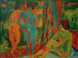 Drie naakten in het bos door Ernst Ludwig Kirchner