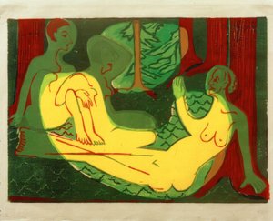 Drie naakten in het bos door Ernst Ludwig Kirchner