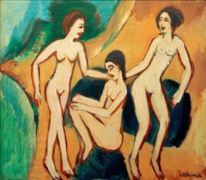 Drie badende op het strand door Ernst Ludwig Kirchner
