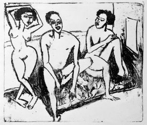 Drie zwarte naakten door Ernst Ludwig Kirchner
