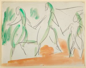 Drie danseressen (schetsboek Folkwang, Bl. 34) door Ernst Ludwig Kirchner