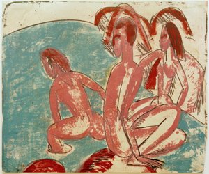 Drie Badende bij Stenen door Ernst Ludwig Kirchner