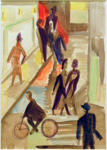 E.L.Kirchner, Straatscène met Fiets door Ernst Ludwig Kirchner