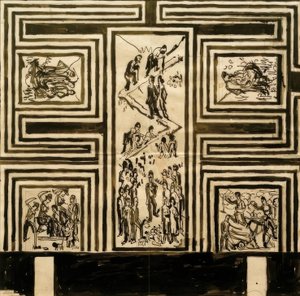 Ontwerp voor de beschildering van de lange wand van de feestzaal door Ernst Ludwig Kirchner