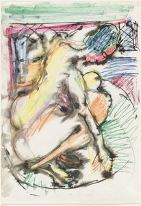 Erna badend in een badkuip door Ernst Ludwig Kirchner