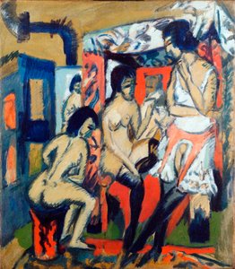 Naakte vrouwen in een studio door Ernst Ludwig Kirchner