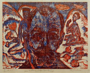 Ferdinand Hodler / Hodlerhoofd / Kleurenhoutsnede door E.L. Kirchner door Ernst Ludwig Kirchner