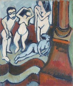 Vier houten sculpturen (recto) door Ernst Ludwig Kirchner