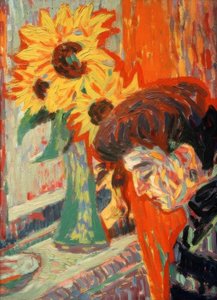 Vrouwenhoofd voor zonnebloemen door Ernst Ludwig Kirchner