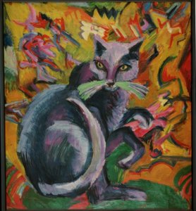 Grijze kater op kussen door Ernst Ludwig Kirchner