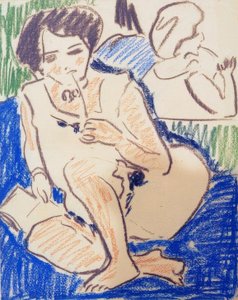 Hurkende Dodo met boek door Ernst Ludwig Kirchner