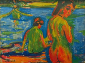 Meisjes badend in het meer door Ernst Ludwig Kirchner